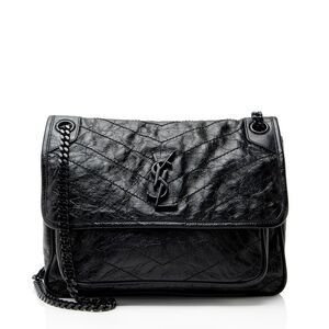 Saint Laurent Crinkled Calfskin Monogram Niki Medium Shoulder Bag
